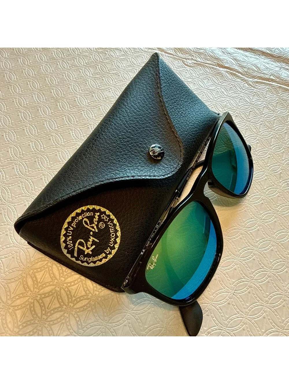 Ray-Ban RB4187F Chris Sunglasses Black Frame Blue Green Mirror Lenses